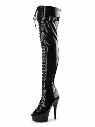 Pole Tanzschuhe Damen-schnürstiefel Mit Plateausohle Und Hohem Absatz Schwarz