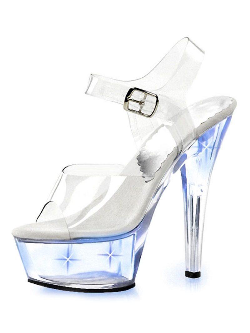 Pole Tanzschuhe Damen Sexy Clear Exotic Heels Plateau Stiletto Heel Sandalen Mit Led-lichtern - Blau