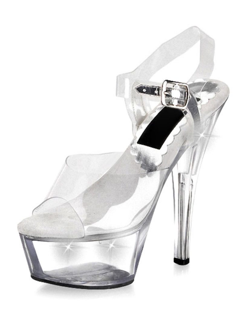 Pole Tanzschuhe Damen Sexy Clear Exotic Heels Plateau Stiletto Heel Sandalen Mit Led-lichtern - Weiß