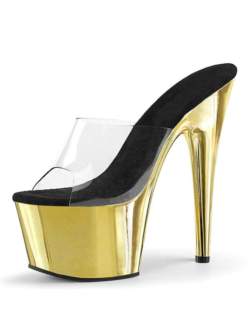 Pole Tanzschuhe Damen Sexy Metallic Plateau Stiletto Heel Mule Sandalen - Golden