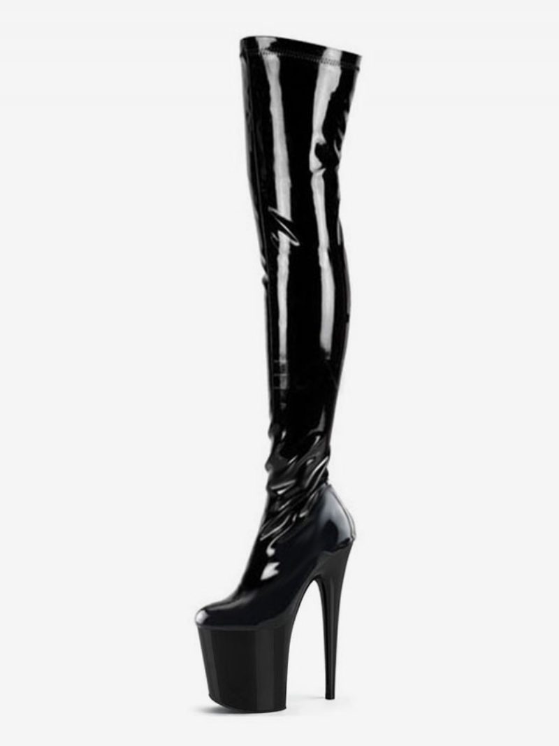 Pole Tanzschuhe Damen Sexy Overknee High Heel Stiefel Stretch Plateau Stiletto Stripper Schuhe Schwarz