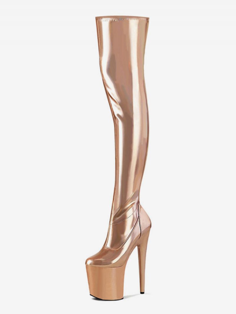 Pole Tanzschuhe Damen Sexy Plateau Stiletto-absatz Oberschenkelhohe Stiefel - Gold