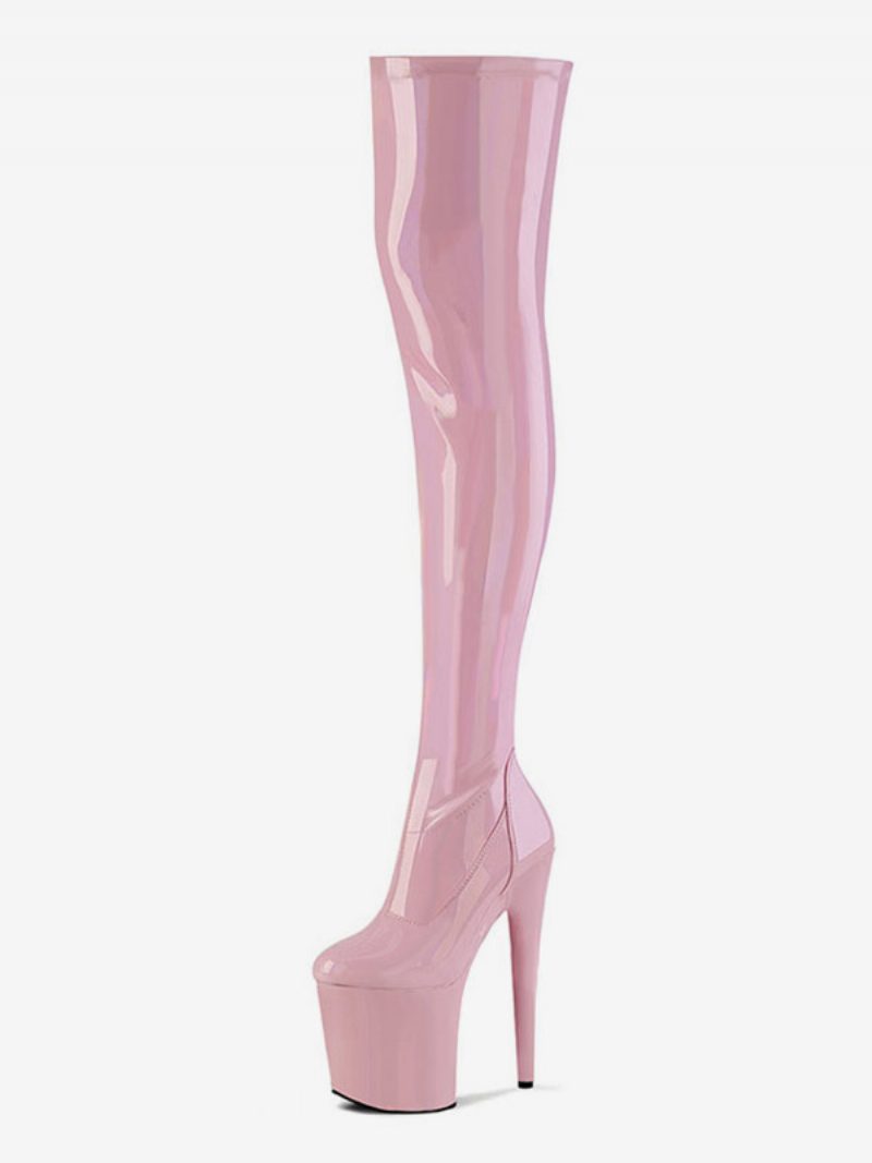 Pole Tanzschuhe Damen Sexy Plateau Stiletto-absatz Oberschenkelhohe Stiefel - Rosa