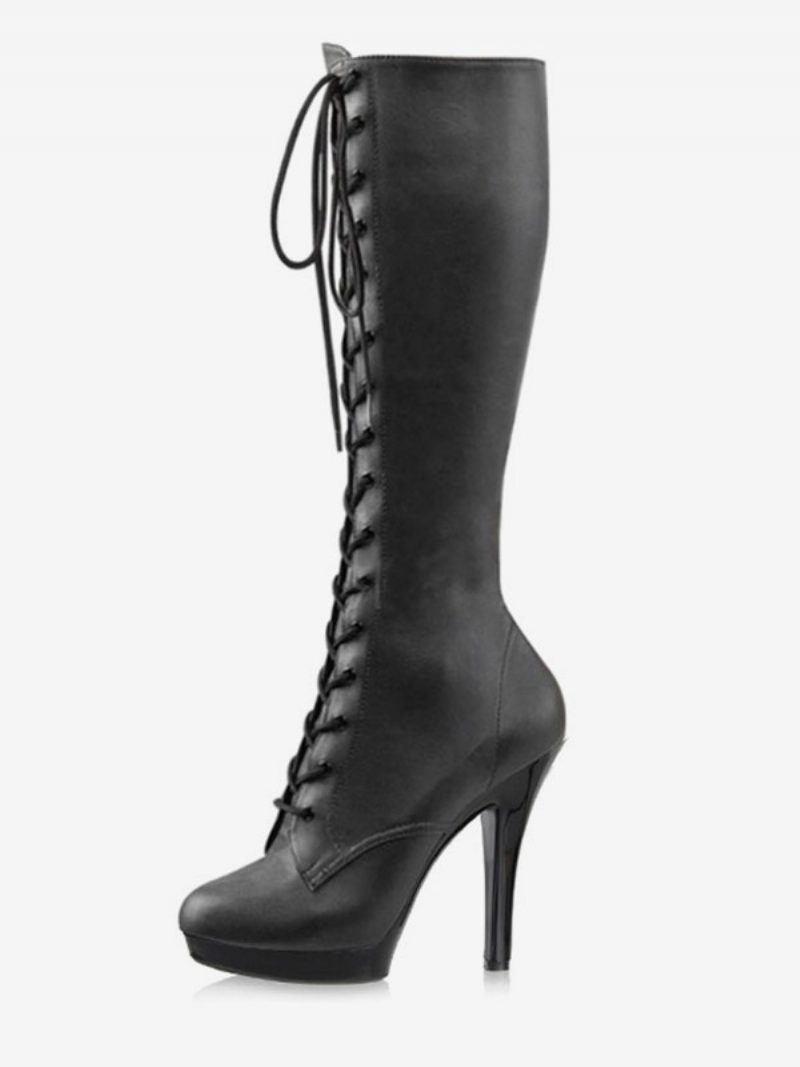 Pole Tanzschuhe Damen Sexy Schnürstiefel Mit Plateausohle Und Stiletto-absatz - Tiefgrau