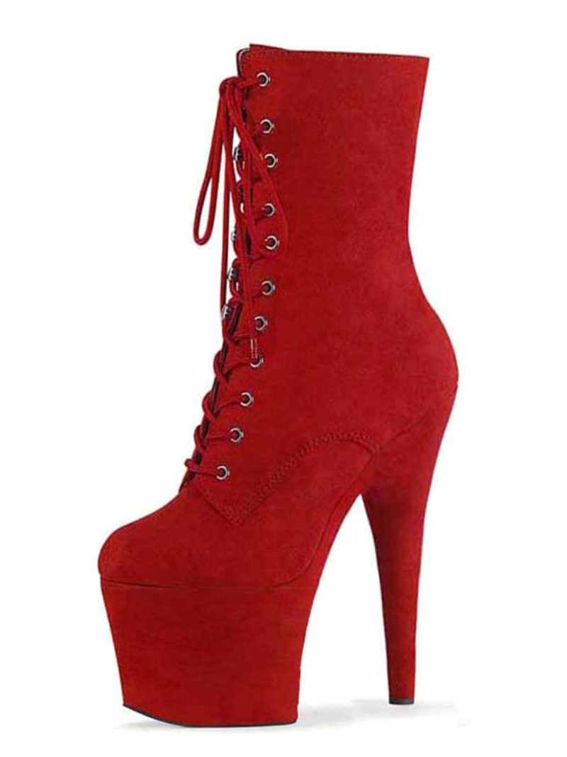 Pole Tanzschuhe Damen Sexy Schnürstiefeletten Mit Plateau Und Sky High Heels - Rot