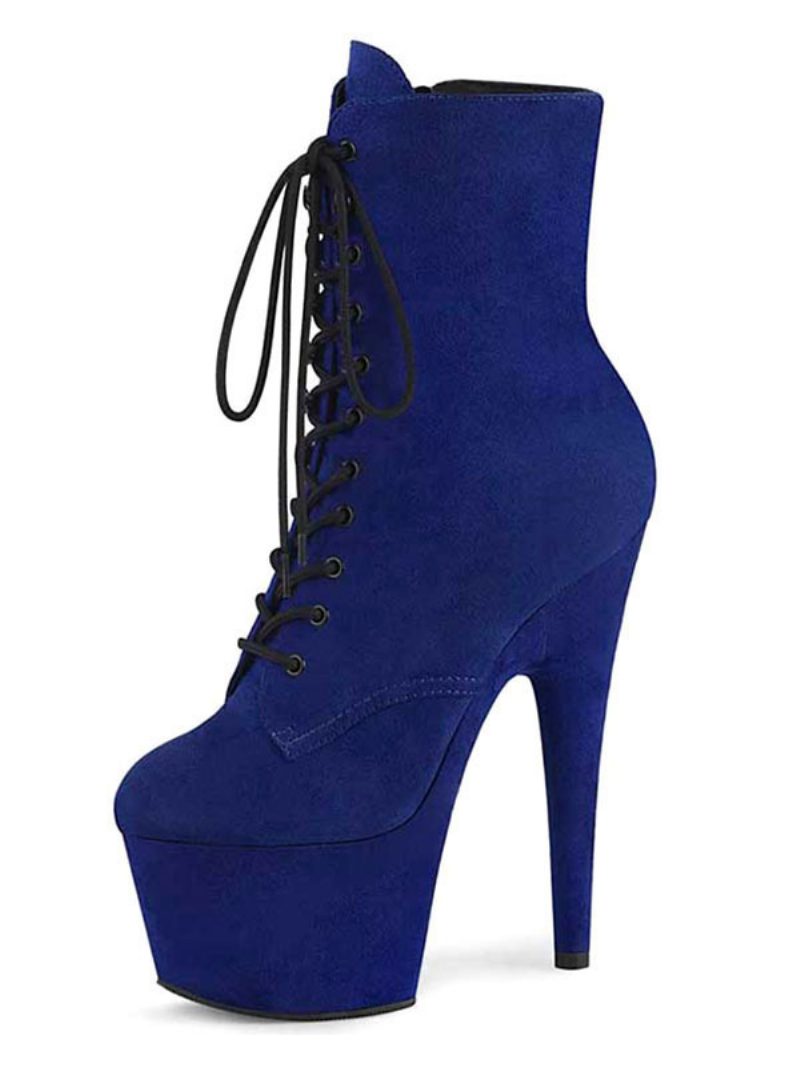 Pole Tanzschuhe Damen Sexy Schnürstiefeletten Mit Plateau Und Sky High Heels - Blau