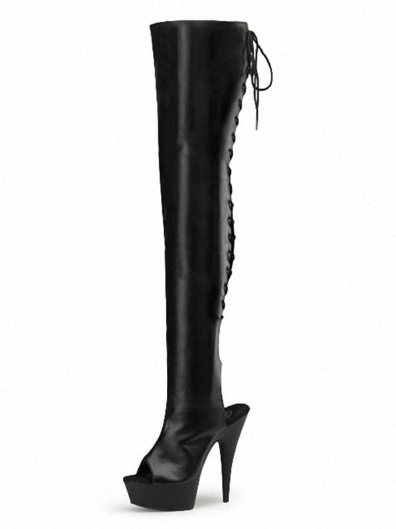 Pole Tanzschuhe Damen Sexy Slingback Exotic Heels Schnürung Tigh High Heel Stiefel - Grau