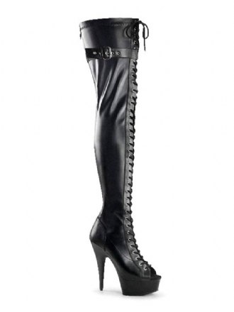 Pole Tanzschuhe Frauen Sexy Oberschenkel Hohe Stiefel Schnalle Stiletto Absatz Schnürung Schwarz