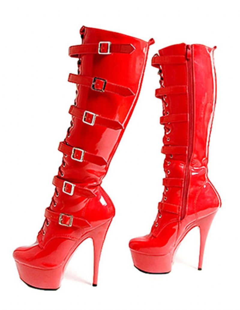 Pole Tanzschuhe Plattform High Heel Stiefel Damen Knielange Club Sexy Schuhe Schnalle Punk Dance Patent Absatz Stripper