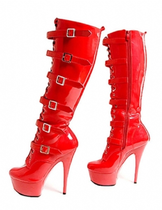 Pole Tanzschuhe Plattform High Heel Stiefel Damen Knielange Club Sexy Schuhe Schnalle Punk Dance Patent Absatz Stripper