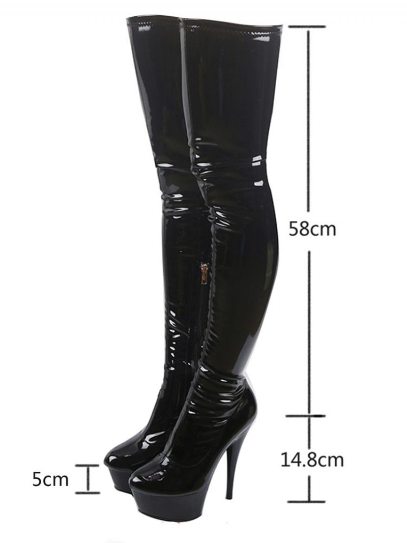 Pole Tanzschuhe Schwarz Sexy Stiefel Frauen Plattform Mandel High Heel Overknee Oberschenkel Hohe Stripper Schuhe - Schwarz