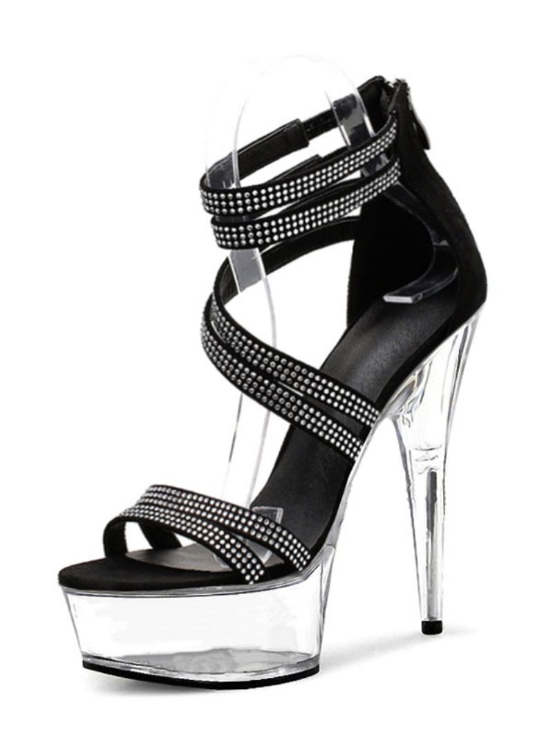 Pole Tanzschuhe Sexy Sandalen Für Frauen Pu Leder Peep Toe Stiletto Absatz Schwarz Ankle Strap Heels - Transparent