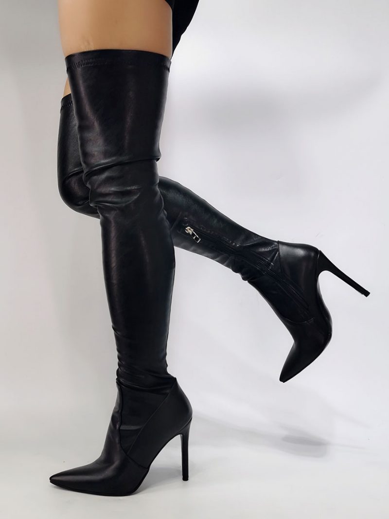 Schwarze Overknee-stiefel Für Damen Mit Sexy Spitze Und