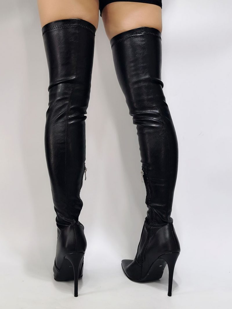 Schwarze Overknee-stiefel Für Damen Mit Sexy Spitze Und - Schwarz