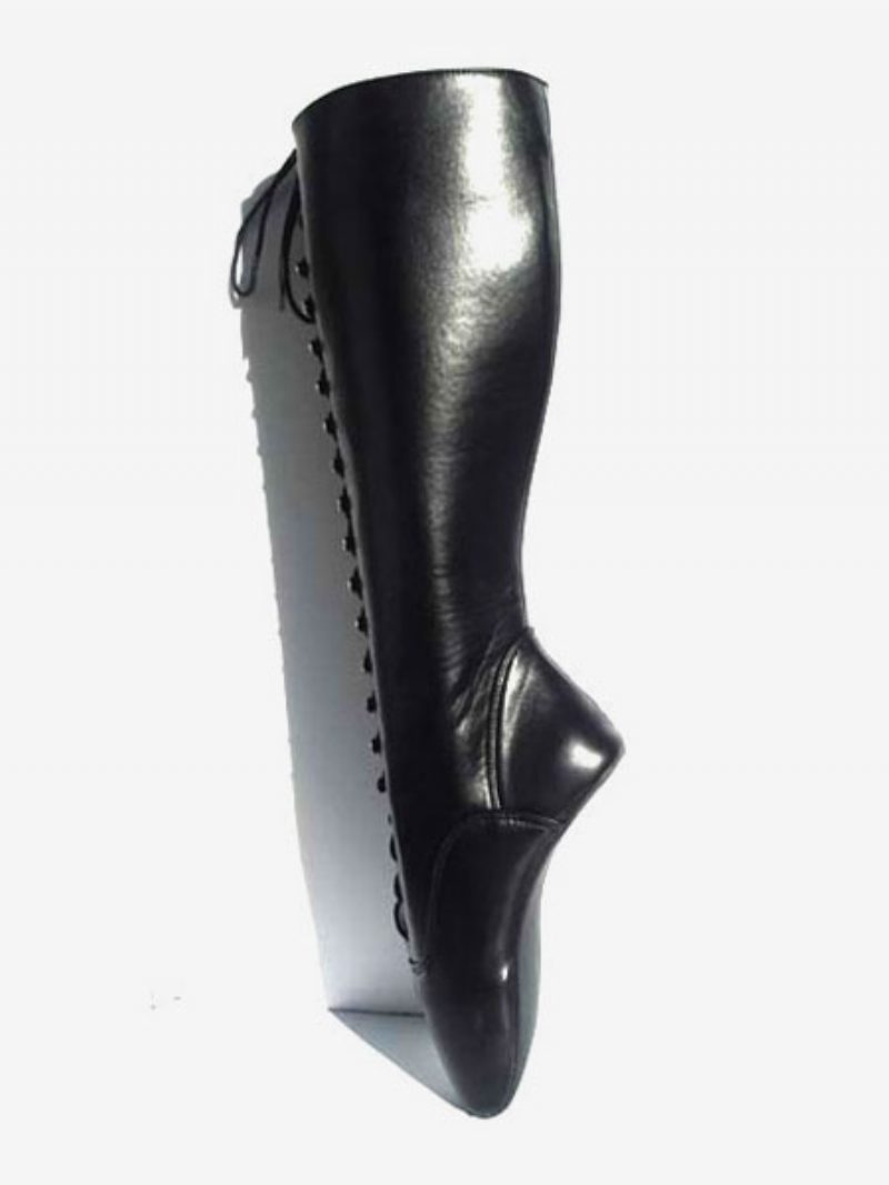 Schwarze Sexy Stiefel Damen Leder Schnür-ballettstiefel