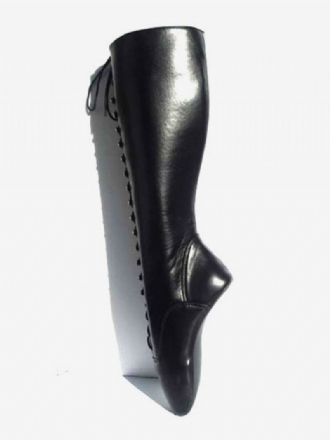 Schwarze Sexy Stiefel Damen Leder Schnür-ballettstiefel