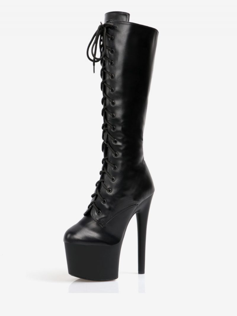 Sexy Damen-stiefel Mit Hohem Absatz Runder Zehenbereich Reißverschluss Geometrischer Stiletto-absatz Pole-dance Schwarze Oberschenkel-hohe Stiefel Overknee-stiefel