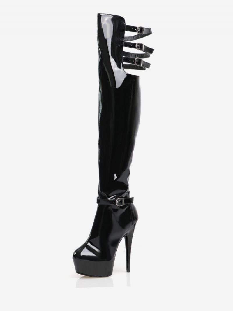 Sexy Damen-stiefel Mit Hohem Absatz Runder Zehenbereich Reißverschluss Geometrischer Stiletto-absatz Pole-dance Transparente Oberschenkelhohe Stiefel Overknee-stiefel - Schwarz