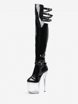 Sexy Damen-stiefel Mit Hohem Absatz Runder Zehenbereich Reißverschluss Geometrischer Stiletto-absatz Rave Club Transparente Oberschenkelhohe Stiefel Overknee-stiefel