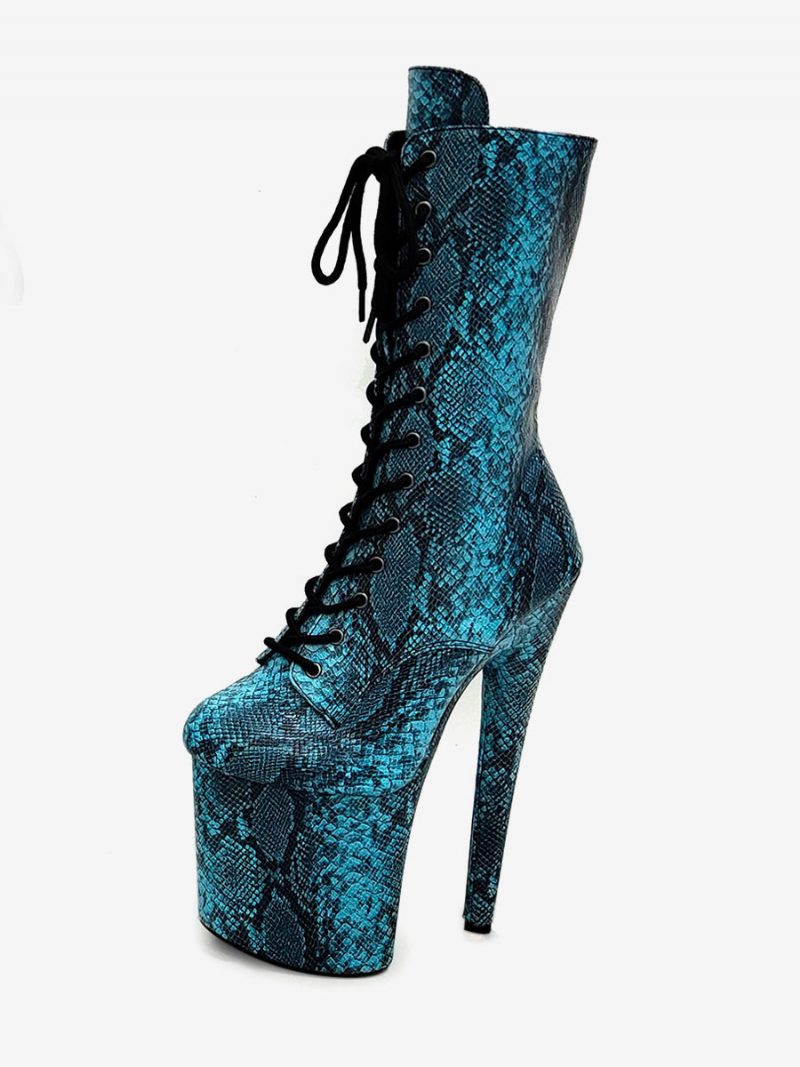 Sexy Damen-stiefel Übergröße Runde Spitze Reißverschluss Schnalle Kunstwerk Stiletto-absatz Rave-club-stiefel Stiefel - Blau