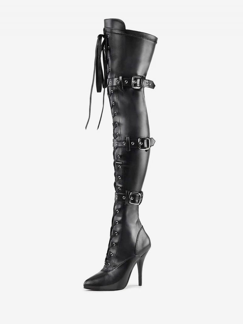 Sexy Damenstiefel Spitze Zehen Reißverschluss Pailletten Stiletto-absatz Rave Club Schwarz Silber Oberschenkelhohe Stiefel