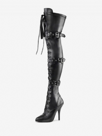 Sexy Damenstiefel Spitze Zehen Reißverschluss Pailletten Stiletto-absatz Rave Club Schwarz Silber Oberschenkelhohe Stiefel