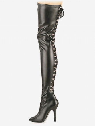 Sexy Damenstiefel Spitzer Zehenbereich Reißverschluss Pailletten Stiletto-absatz Rave Club Schwarze Oberschenkelhohe Stiefel