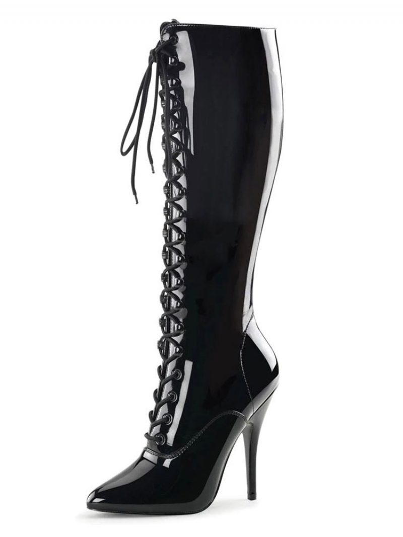 Sexy High Heel-stiefel Für Damen Mit Spitzer Zehenpartie Pailletten Stiletto-absatz Rave Club Schwarze Oberschenkelhohe Stiefel