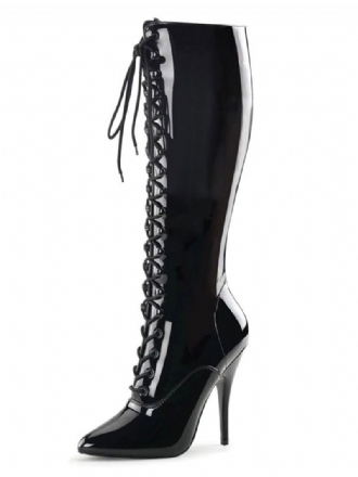 Sexy High Heel-stiefel Für Damen Mit Spitzer Zehenpartie Pailletten Stiletto-absatz Rave Club Schwarze Oberschenkelhohe Stiefel