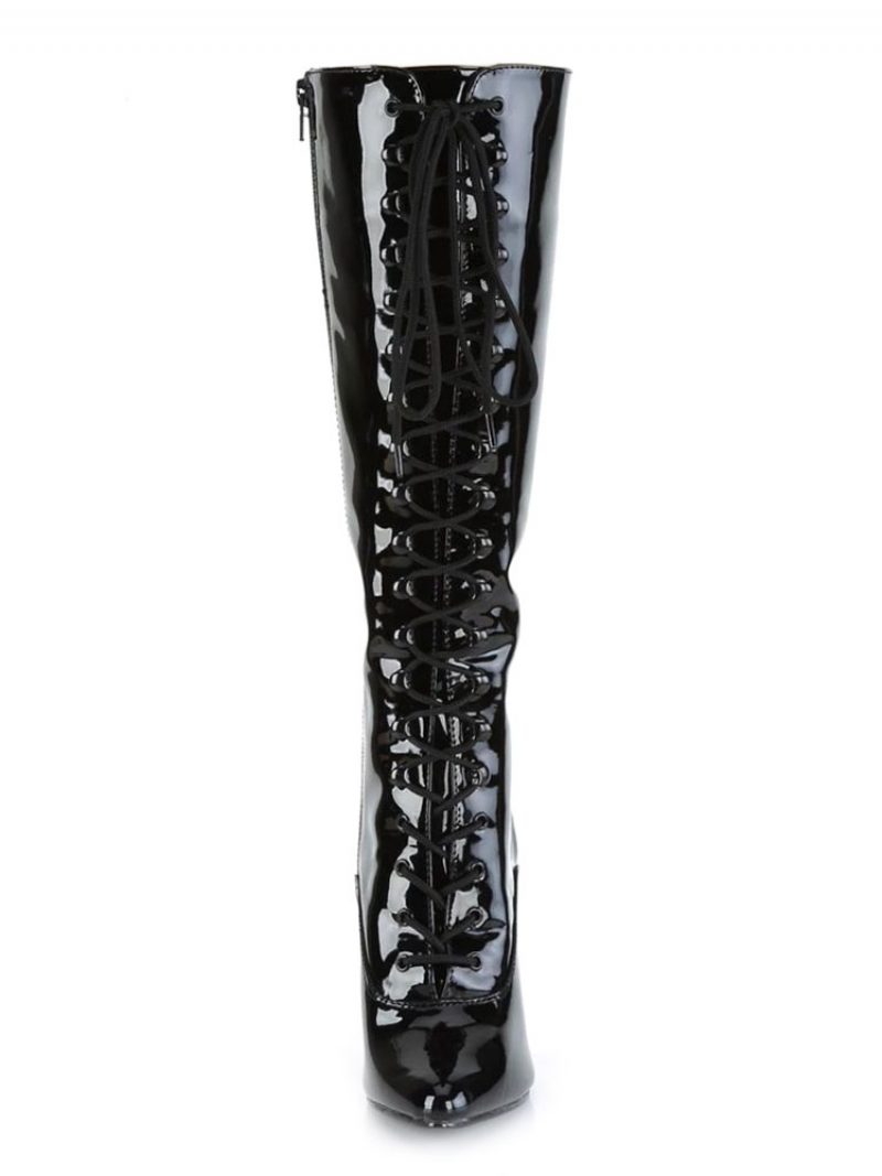 Sexy High Heel-stiefel Für Damen Mit Spitzer Zehenpartie Pailletten Stiletto-absatz Rave Club Schwarze Oberschenkelhohe Stiefel - Schwarz