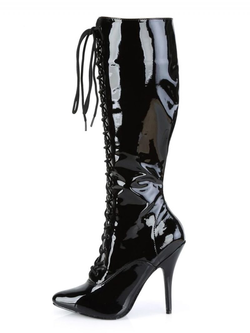 Sexy High Heel-stiefel Für Damen Mit Spitzer Zehenpartie Pailletten Stiletto-absatz Rave Club Schwarze Oberschenkelhohe Stiefel - Schwarz