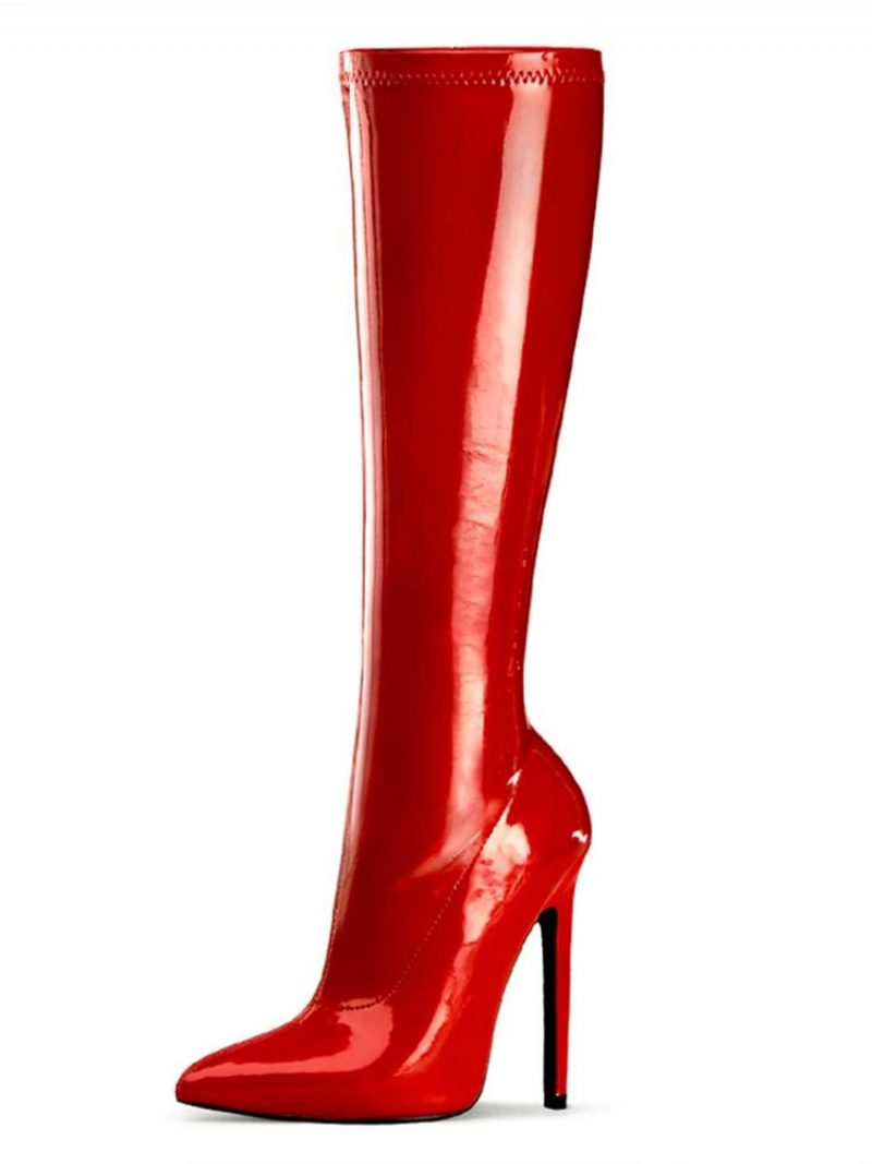 Sexy High Heel-stiefel Für Damen Mit Spitzer Zehenpartie Pailletten Stiletto-absatz Rave Club Schwarze Oberschenkelhohe Stiefel - Rot