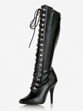 Sexy High Heel-stiefel Für Damen Mit Spitzer Zehenpartie Pailletten Stiletto-absatz Rave Club Schwarze Overknee-stiefel