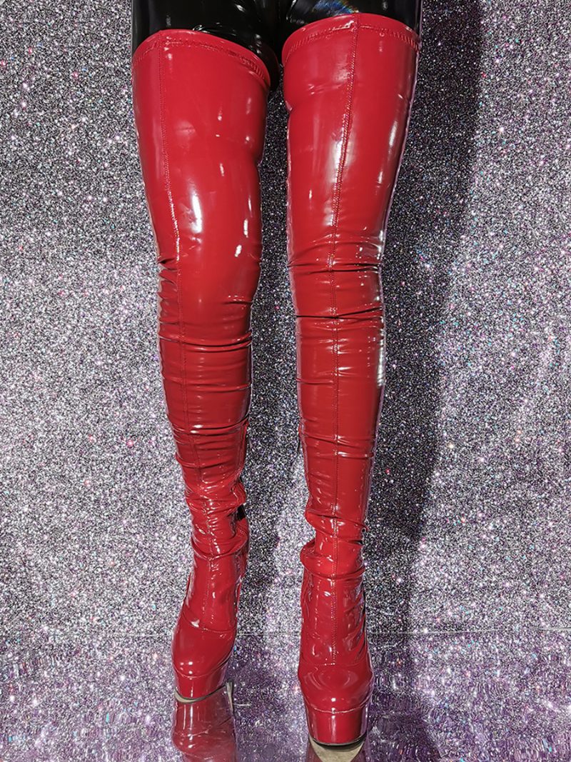 Sexy Overknee-stiefel Für Damen Rote Plateau-stiletto-absatz-oberschenkelhohe Stiefel - Kastanienbraun