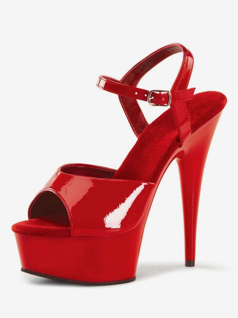 Sexy Sandalen Für Damen Weißes Leder Peep-toe-mönchsriemen Schuhe - Ture Rot