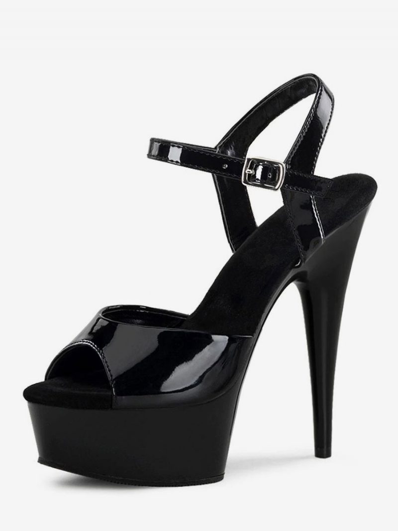 Sexy Sandalen Für Damen Weißes Leder Peep-toe-mönchsriemen Schuhe - Schwarz