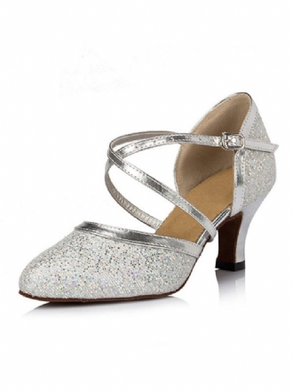 Silberne Tanzschuhe Mit Glitzerndem Spitzem Zehenbereich Und Überkreuzten Latein-tanzschuhen Für Damen Salsa-tanzschuhe