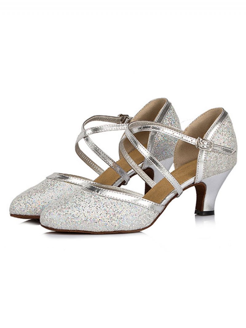 Silberne Tanzschuhe Mit Glitzerndem Spitzem Zehenbereich Und Überkreuzten Latein-tanzschuhen Für Damen Salsa-tanzschuhe - Silber