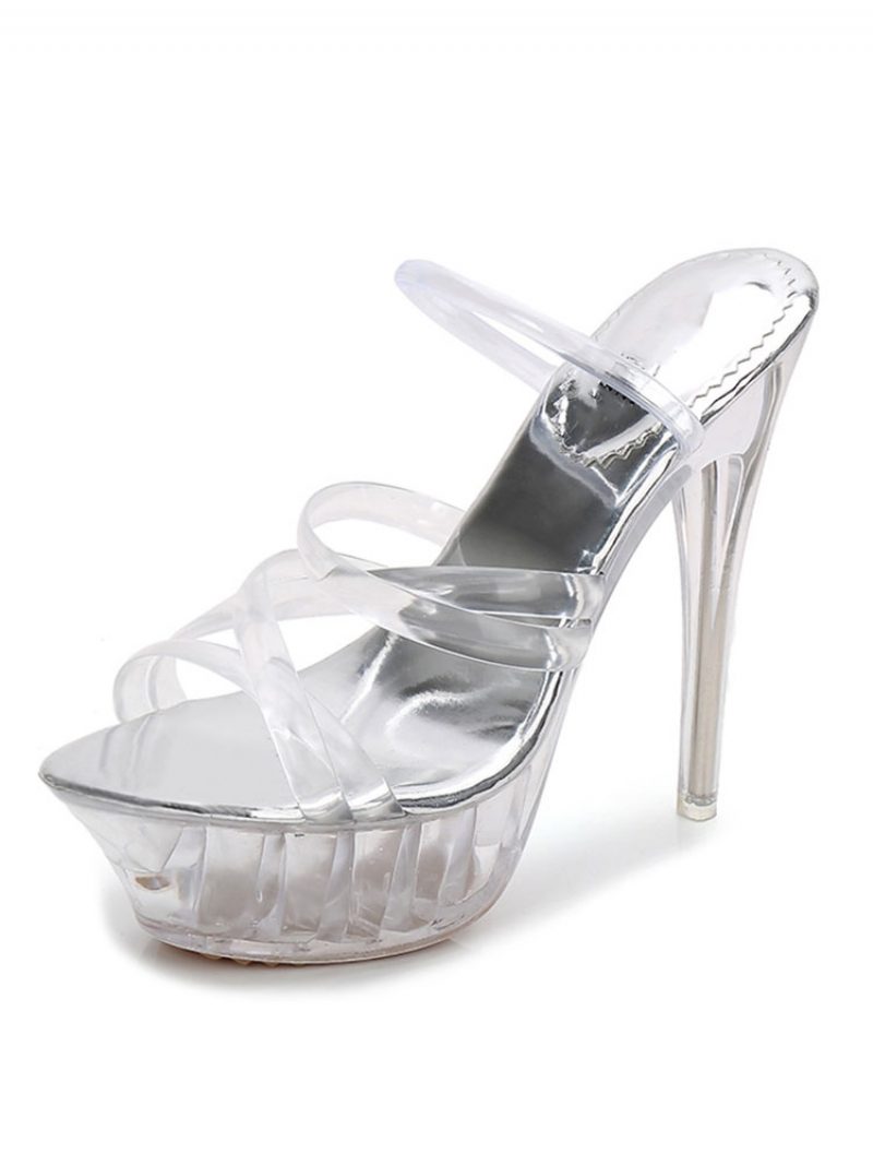 Transparente Sexy Schuhe Frauen Offene Spitze Stiletto Ferse Slide Sandalen High Heel Sandale Hausschuhe - Transparent