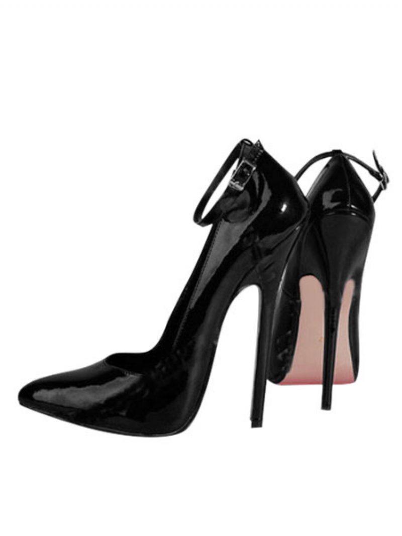 Weiße Sexy Schuhe Mit Spitzen Zehen Stiletto-absatz Knöchelriemen-pumps Für Damen Hohe Absätze - Schwarz