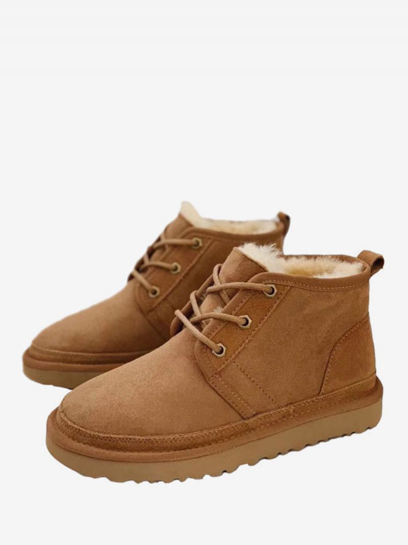 Braune Chukka-stiefel Für Herren Aus Wildleder Mit Runder Spitze Und Schnürung Den Winter - Kaffeebraun