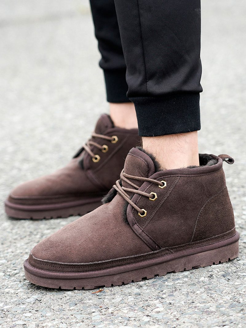 Braune Chukka-stiefel Für Herren Aus Wildleder Mit Runder Spitze Und Schnürung Den Winter - Schokolade