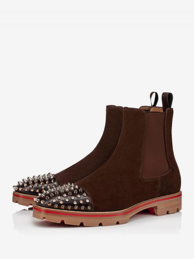 Chelsea-stiefel Für Herren Mit Spikes Wildleder Runde Zehenpartie Klobige Profilsohle Elastische Zwickel Zuglaschen Schlupfstiefeletten - Schokolade