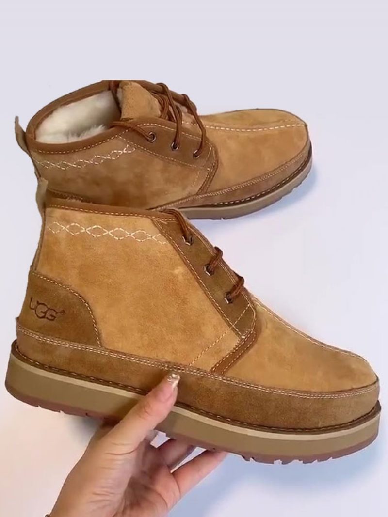 Chukka-schneestiefel Für Herren Aus Wildleder Mit Runder Spitze Und Schnürung - Kaffeebraun