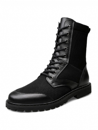 Halbhohe Stiefel Für Herren. Fabelhafte Schwarze Schnürstiefel Aus Pu-leder Mit Runder Spitze