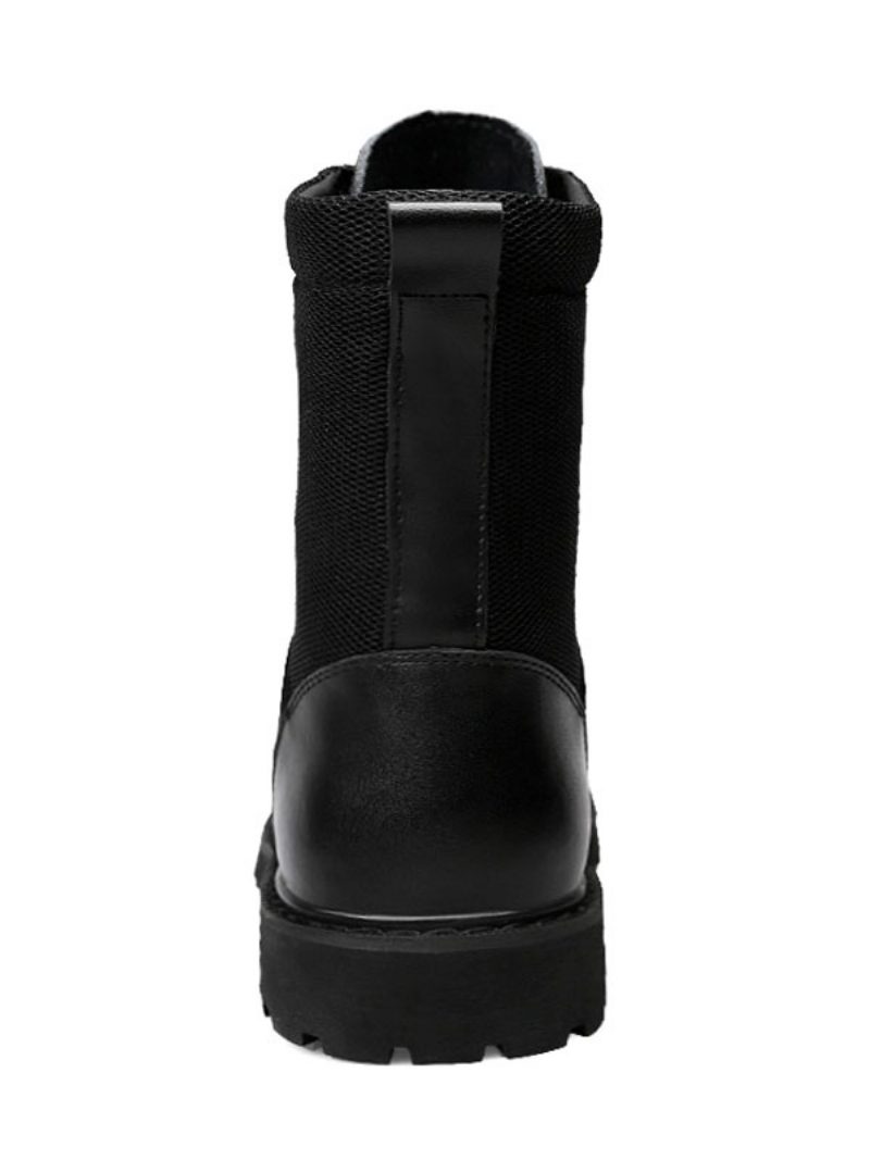 Halbhohe Stiefel Für Herren. Fabelhafte Schwarze Schnürstiefel Aus Pu-leder Mit Runder Spitze - Schwarz