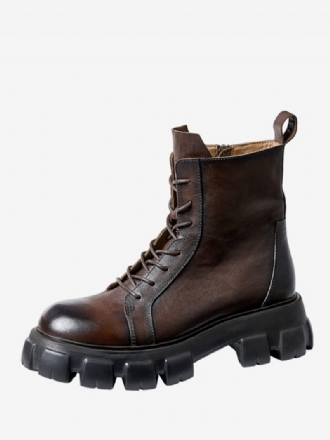 Herren-arbeitsstiefel Mit Dicker Sohle Martin Big Toe High Top Dunkelbraunes Rindsleder Kurze Stiefel Runder Zehenpartie