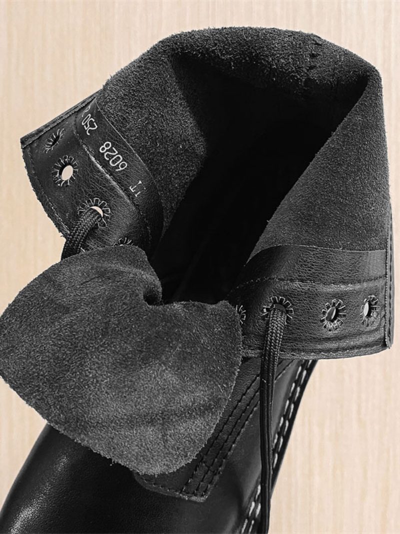 Herren-arbeitsstiefel Schwarze Pu-leder-kampfstiefel Mit Runder Zehenpartie - Schwarz