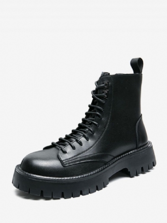 Herren-arbeitsstiefel Schwarze Pu-leder-kampfstiefel Mit Runder Zehenpartie