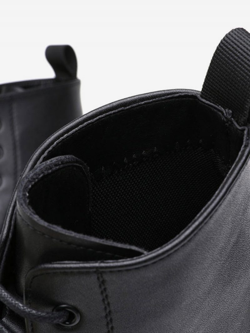 Herren-arbeitsstiefel Schwarze Pu-leder-kampfstiefel Mit Runder Zehenpartie - Schwarz